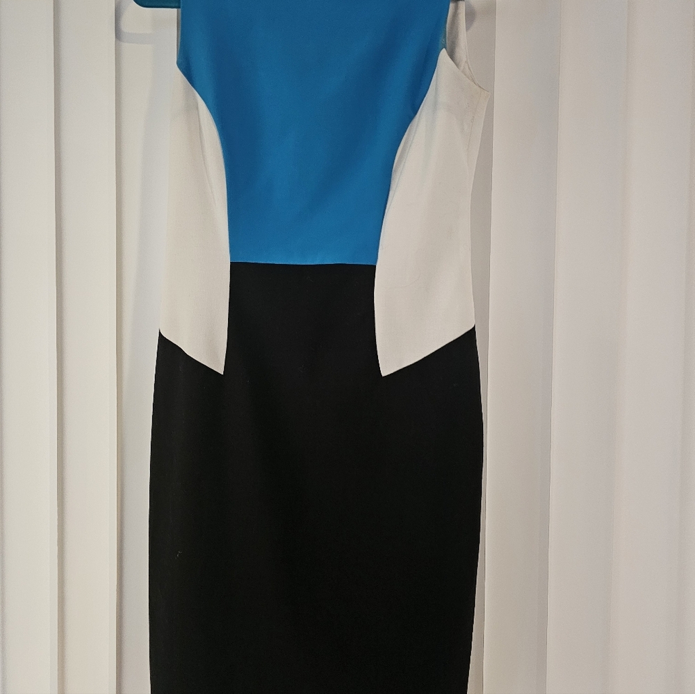 Calvin Klein Color Block Midi Dress - Blue, White, Black